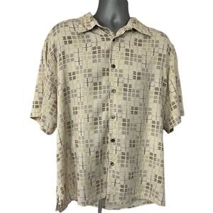 Pronto Uomo Neutral Geometric Print Button Front Silk Shirt Size XL